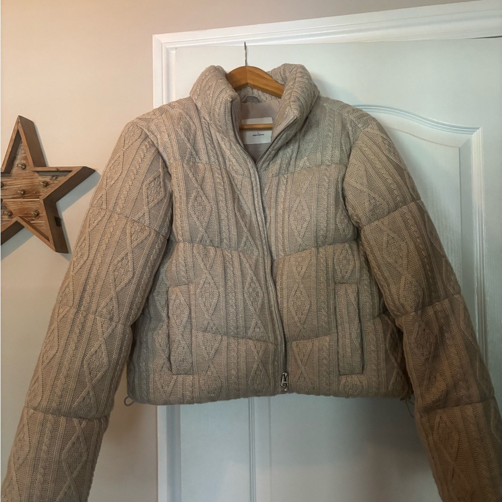 Hollister Light Tan Knit Puffer Jacket